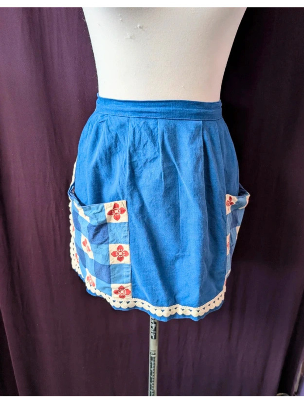 Vintage 50s Retro Blue Linen Apron